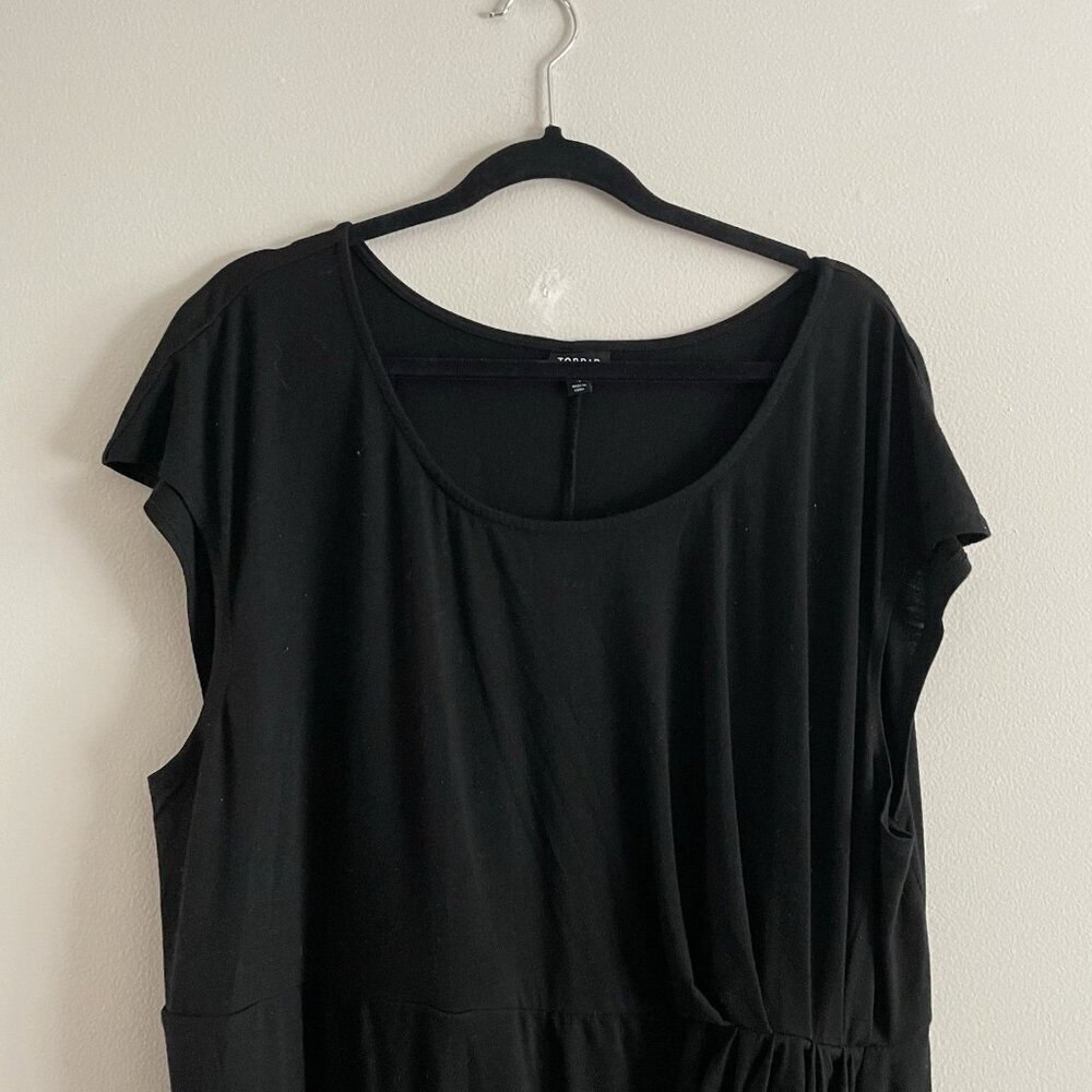 Torrid Women 4X Black Knit Short Sleeve Pullover Shirred Tulip Hem Midi Dress - Picture 8 of 12